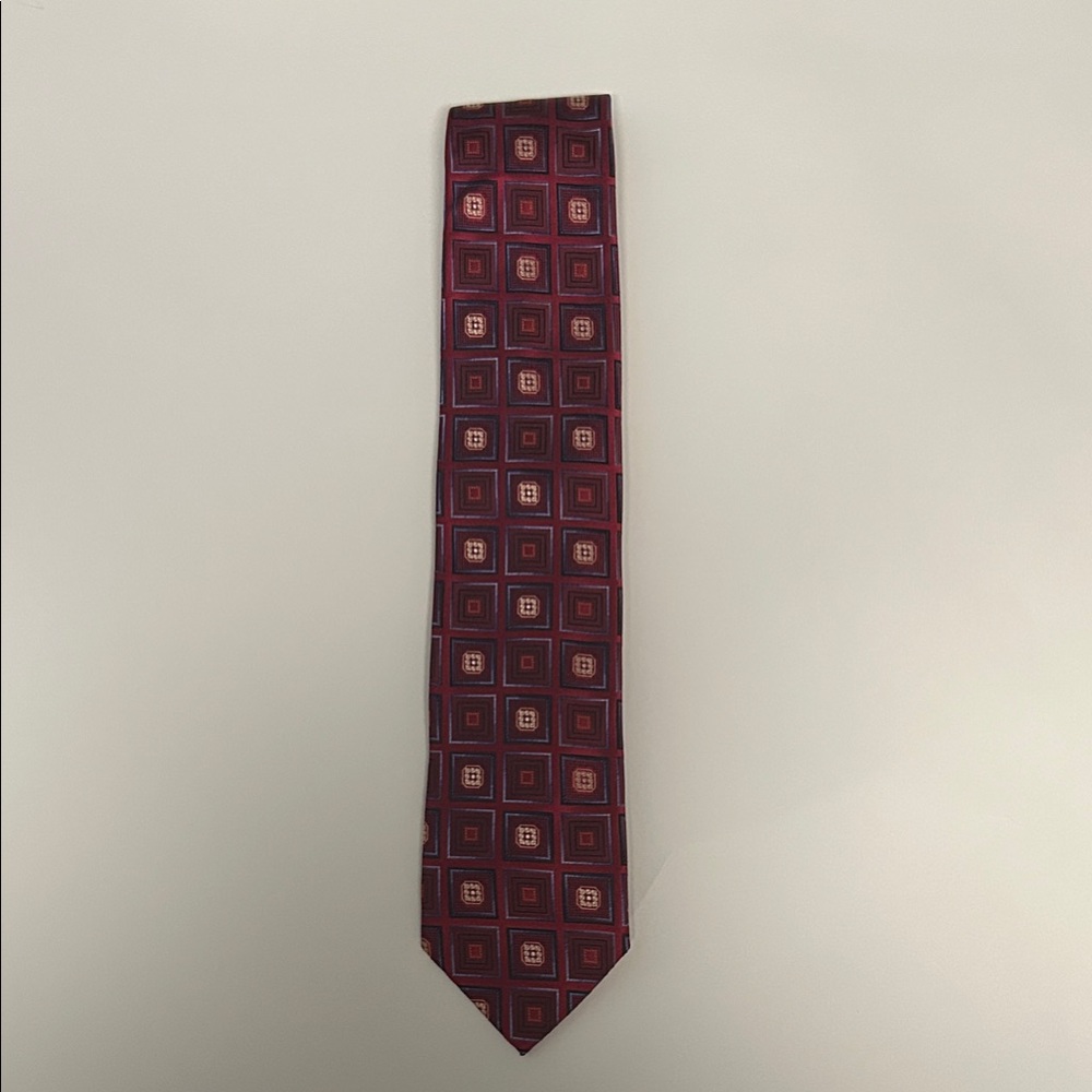 Ermenegildo Zegna Wine and Navy Square-Pattern Silk Tie